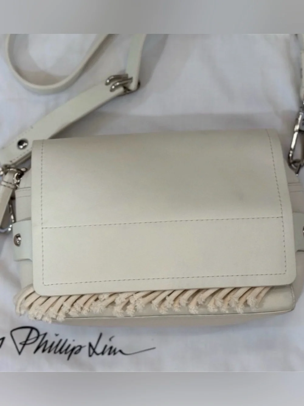 3.1 Phillip Lim Bianca Small Fringe Leather Crossbody Shoulder Bag Ivory - Picture 2 of 13